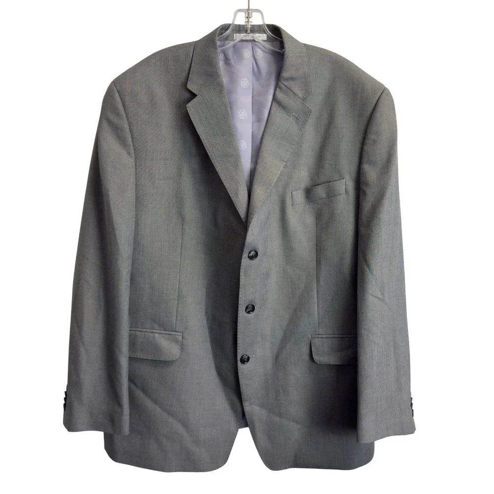 Sean John Mens Gray 3-Button Suit Jacket Blazer 46R Sharkskin Lined Formal